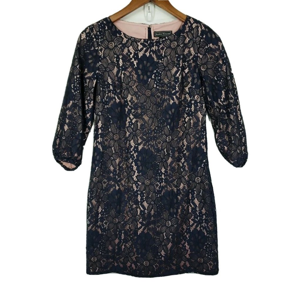 Jessica Howard Womens Dark Blue Knit Dress Lined Sz 4P